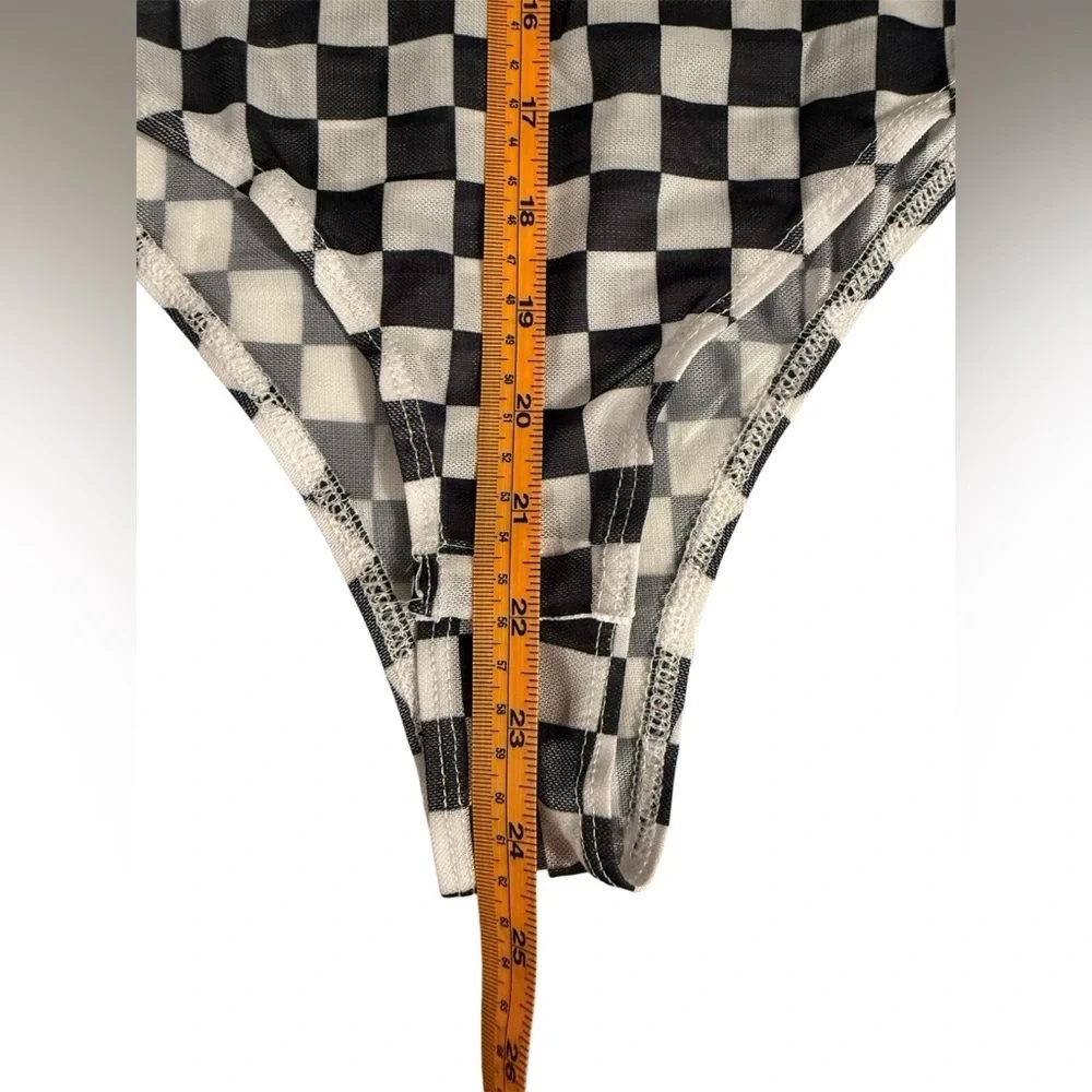 Timeless And Elegant Checkered Black and White One Piece Size M